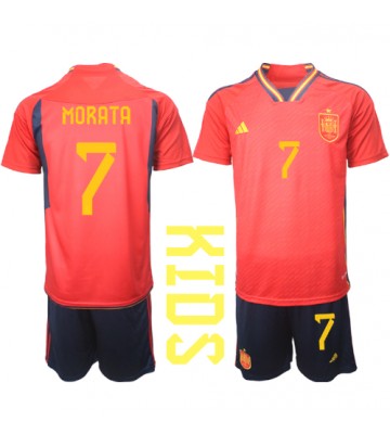 Lacne Dětský Futbalové dres Španielsko Alvaro Morata #7 MS 2022 Krátky Rukáv - Domáci (+ trenírky)